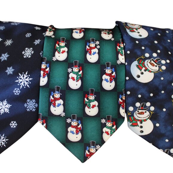 TIE TRIO 3 Winter Ties Neckties by Hallmark Snowman Blue Green HOLIDAY FUN - Picture 9 of 11